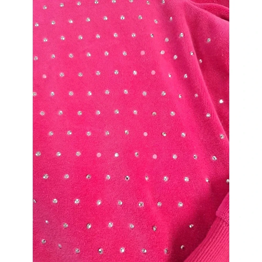Laura Ashley Pink Velour Tracksuit Set XL Rhinestone‎ Zip Jacket Wide Leg Pants
